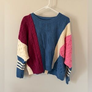 Maeve Anthropologie Colorblock Cable Sweater Oversized Boxy Wool Blend Small